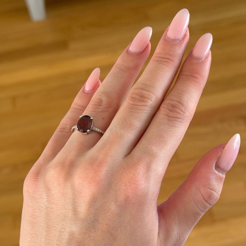 Macy's Elegant Silver Ring with Rich Red Stone